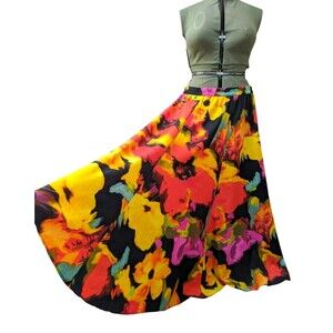 Moon Orchid Floral Maxi Skirt Plus 2X 18 20 Elastic Waist Pockets Lightweight